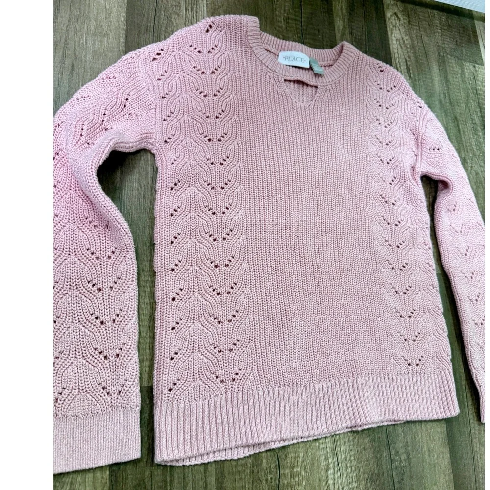 The Children's Place‎ Pink Glitter Keyhole Pointelle Knit Sweater Size 10/12